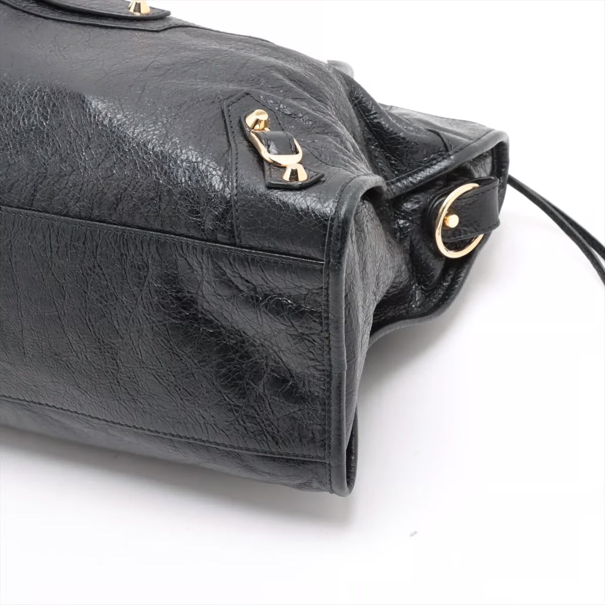 Pre-owned Balenciaga The City Leather 2 Way Handbag Black Gold Hardware - Authenticated