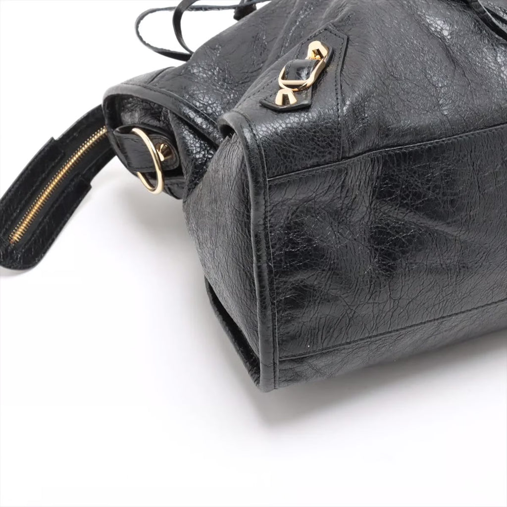 Pre-owned Balenciaga The City Leather 2 Way Handbag Black Gold Hardware - Authenticated