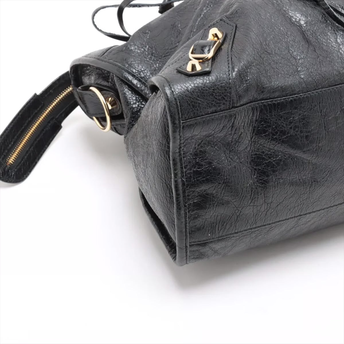Pre-owned Balenciaga The City Leather 2 Way Handbag Black Gold Hardware - Authenticated
