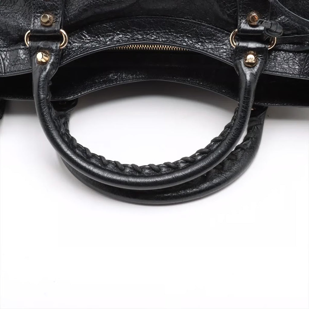 Pre-owned Balenciaga The City Leather 2 Way Handbag Black Gold Hardware - Authenticated