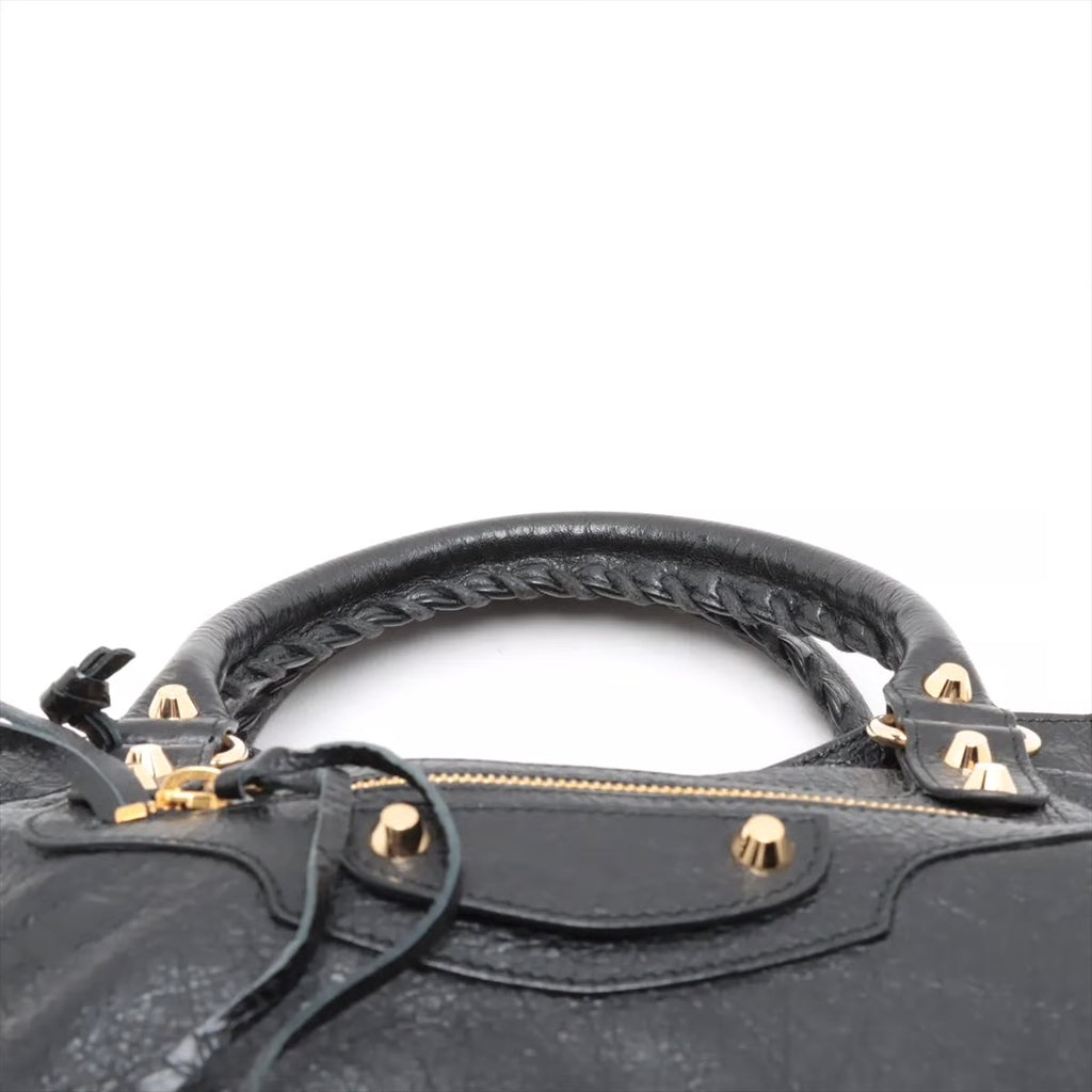Pre-owned Balenciaga The City Leather 2 Way Handbag Black Gold Hardware - Authenticated