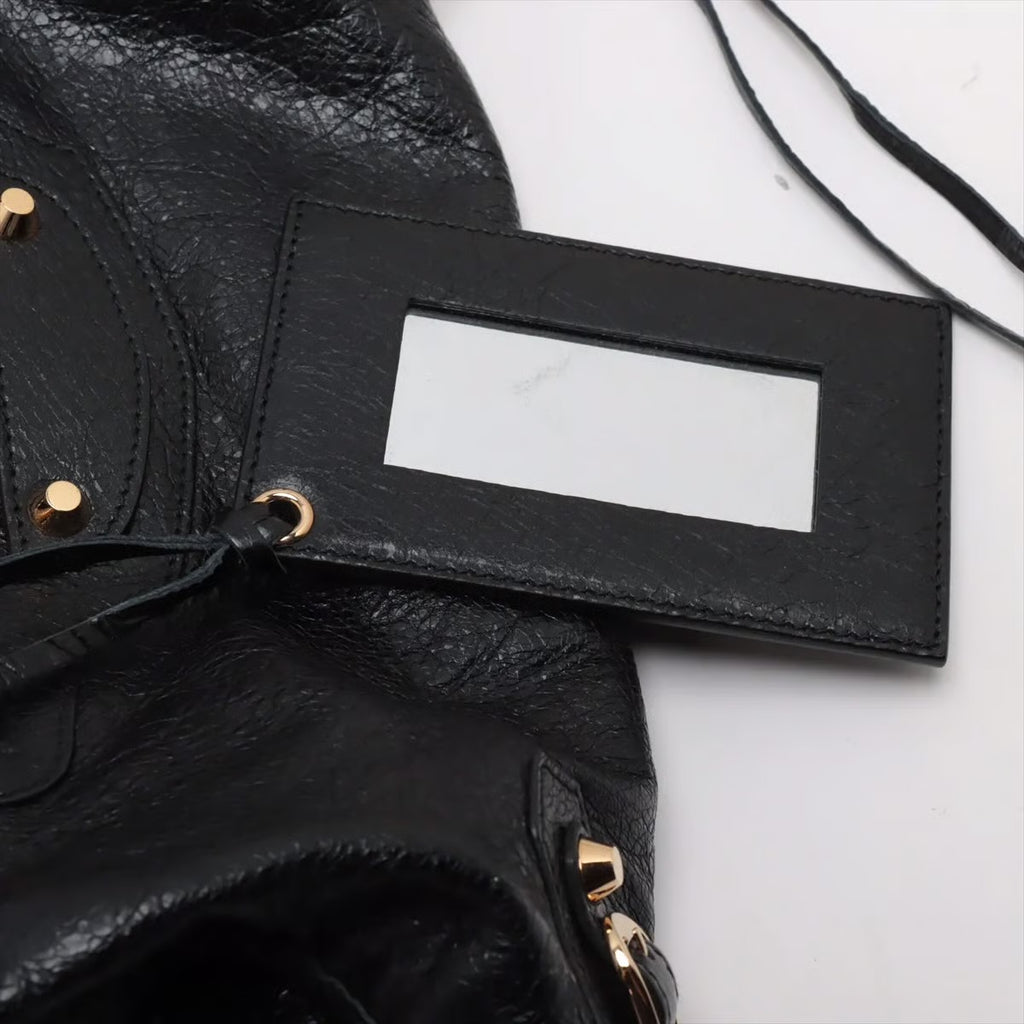Pre-owned Balenciaga The City Leather 2 Way Handbag Black Gold Hardware - Authenticated