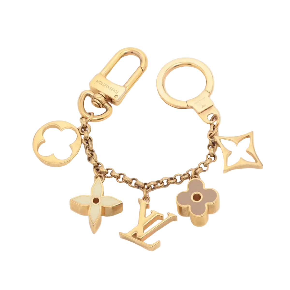 Pre-owned Louis Vuitton Brass Enamel Fleur De Monogram Bag Charm Chain Gold - Authenticated