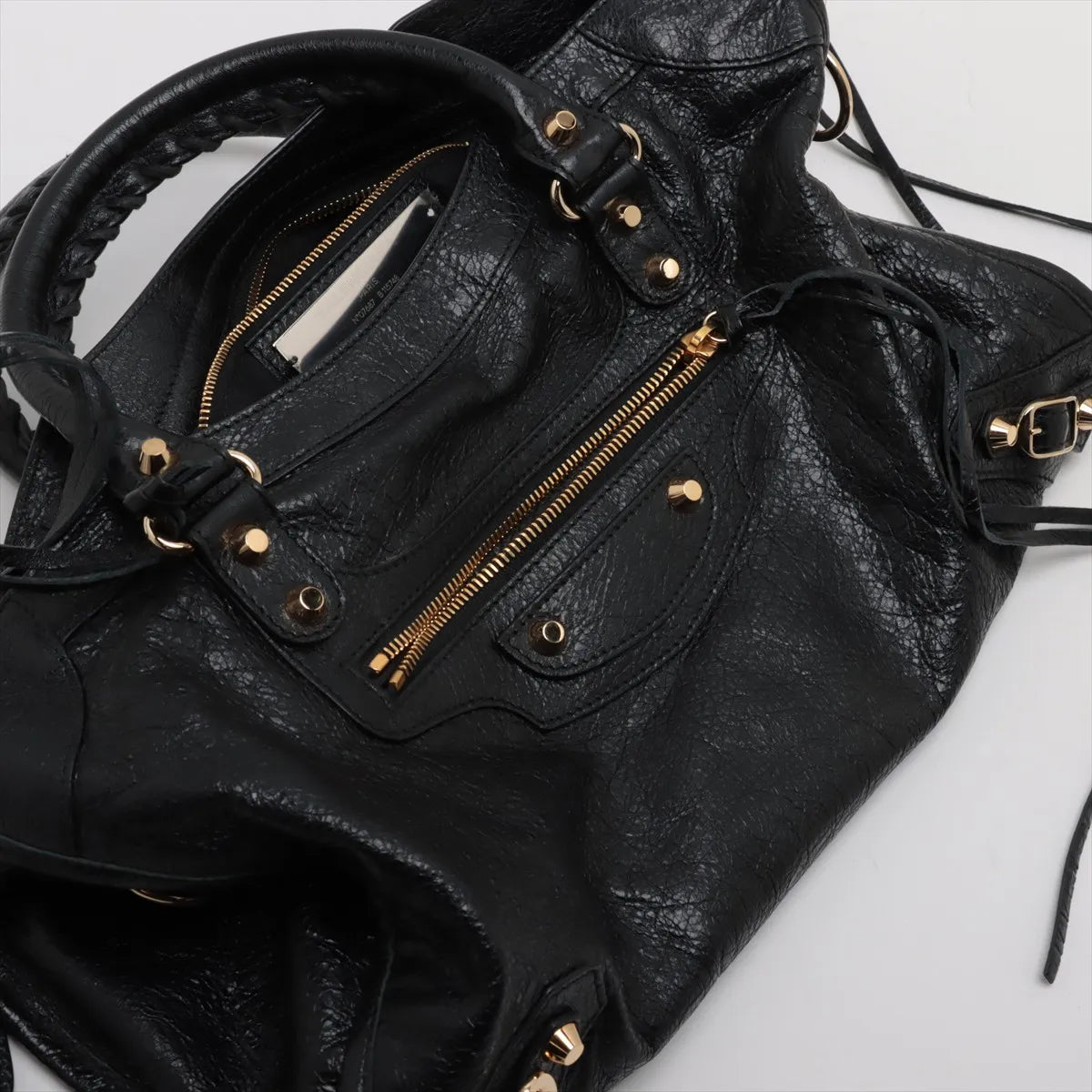 Pre-owned Balenciaga The City Leather 2 Way Handbag Black Gold Hardware - Authenticated