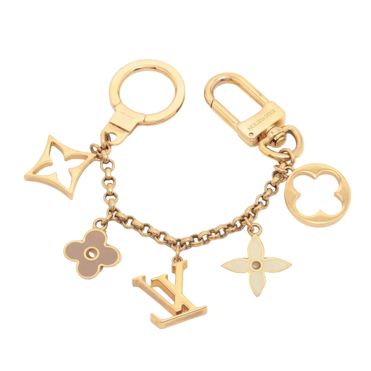 Pre-owned Louis Vuitton Brass Enamel Fleur De Monogram Bag Charm Chain Gold - Authenticated